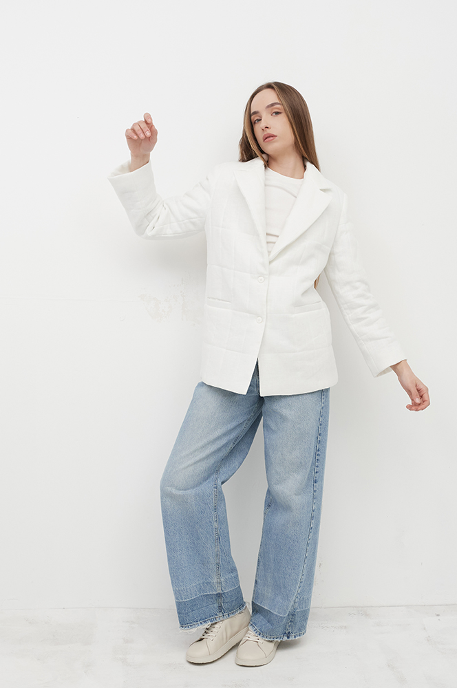 Жакет стьобаний льон айворі (ЖА 16/1)